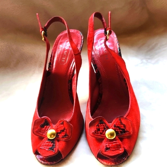 Coach Suede Women's Red Slingback Heels - Picture 1 of 4